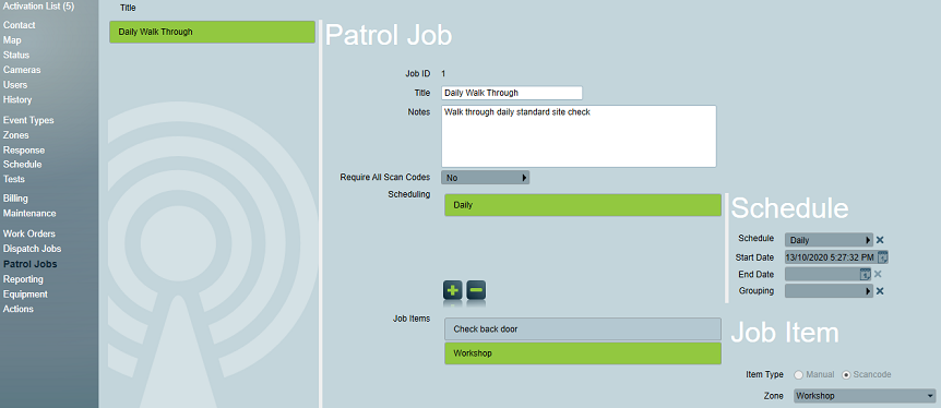 Client Patrol Jobs Tab