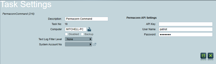 Permaconn Command Task Settings