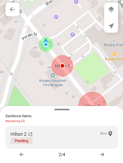 Job Items Menu Showing Geofence Information