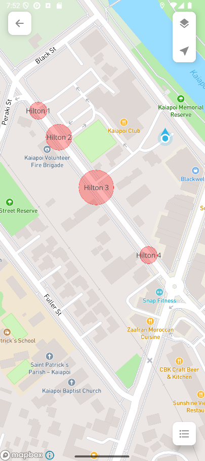 Map Displaying Geofenced Items and User Position