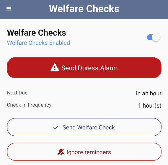 Example Wellfare Check Enabled Due timer