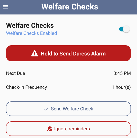 Example Wellfare Check Enabled Due timer