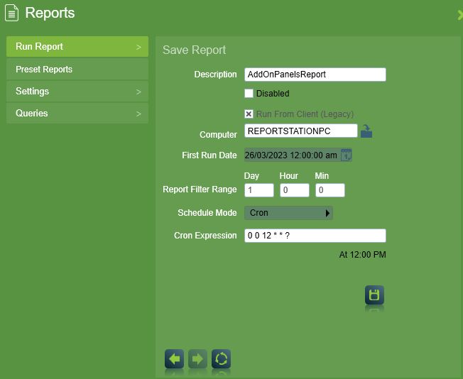 Preset Reports Settings(Cron Schedule Mode)