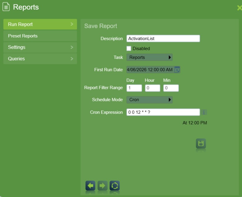 Preset Reports Settings(Cron Schedule Mode)