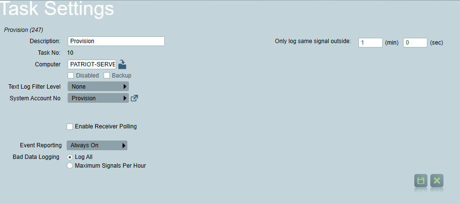 Provision Receiver Task Settings