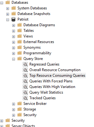 Query Store in MSSQL Object Explorer pane