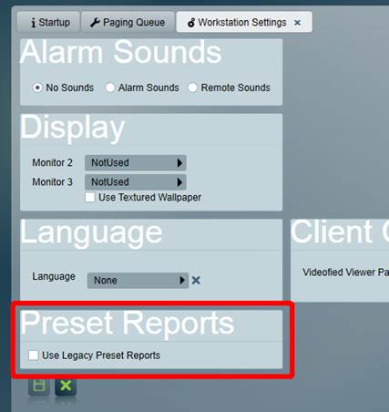 Preset Reports Legacy option