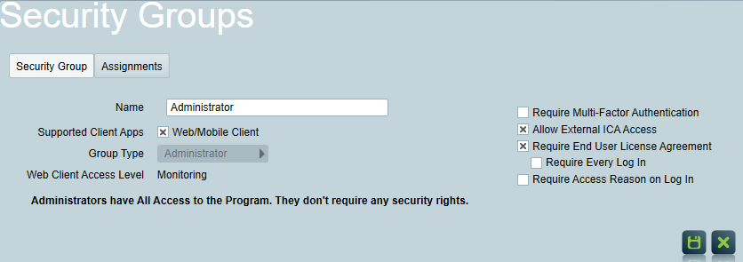 Enable End User License Agreement for a Security Group