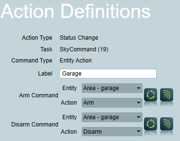 Status Change SkyCommand Action Definitions