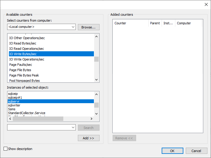 Select counter for SQL write rate.