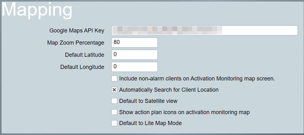 Internet Mapping Settings