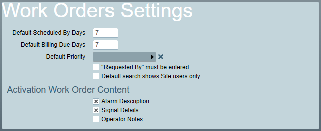 Work order settings