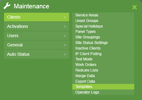 Template Maintenance menu option