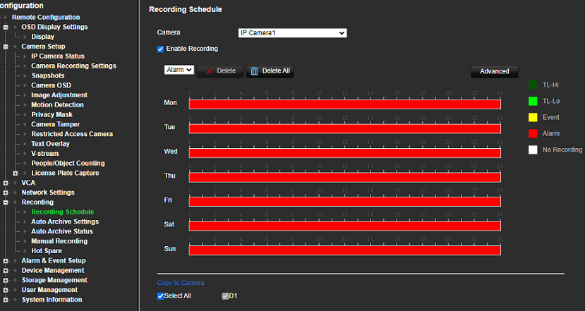 Enable camera recording schedule