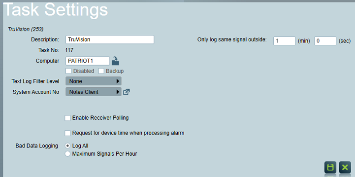 TruVision Receiver Task Settings