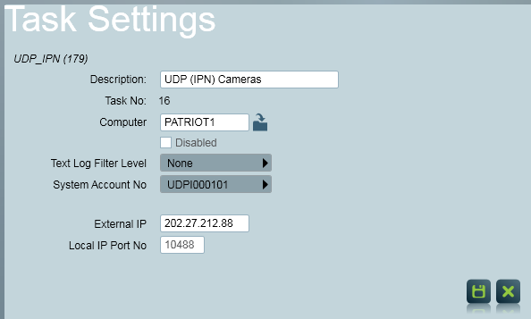 UDP IPN receiver task settings.