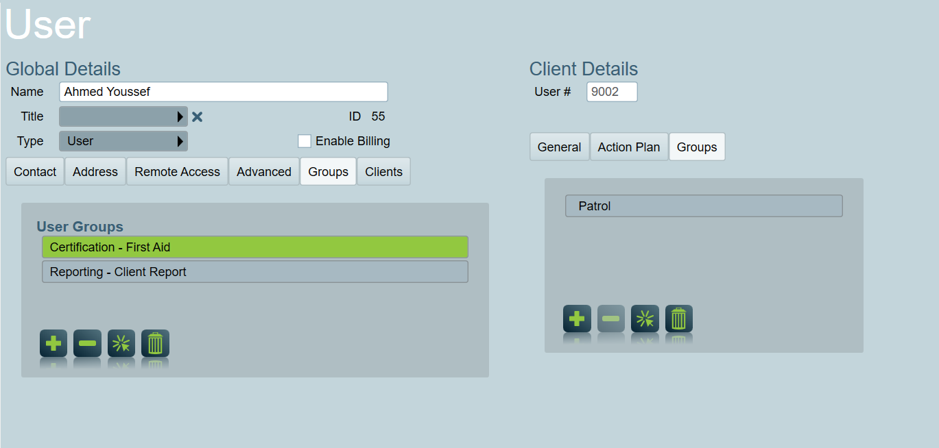 User's assigned groups