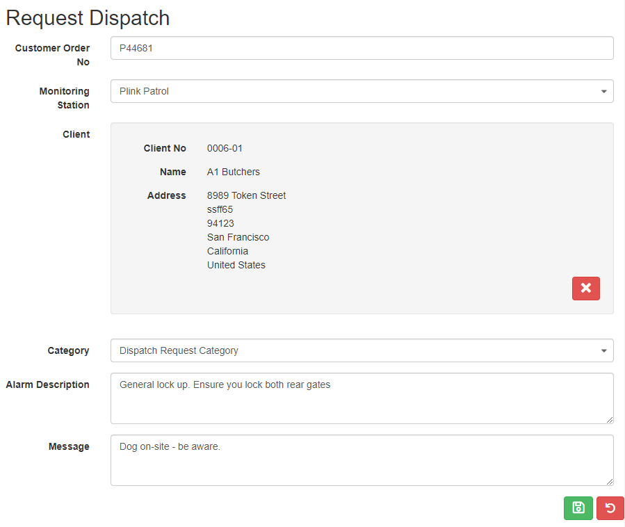 Enter the details of the Dispatch Job Request