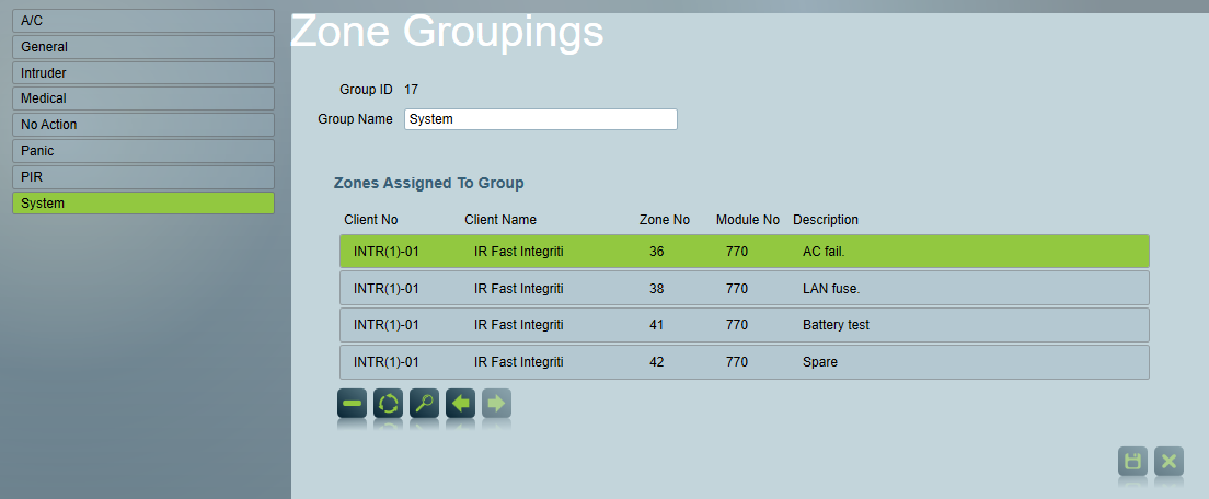 Zone Grouping Maintenance Page